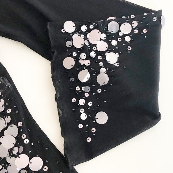 She’s Black Y2K Sparkle Mesh Blouse Size Small Disco Top - Picture 4 of 7